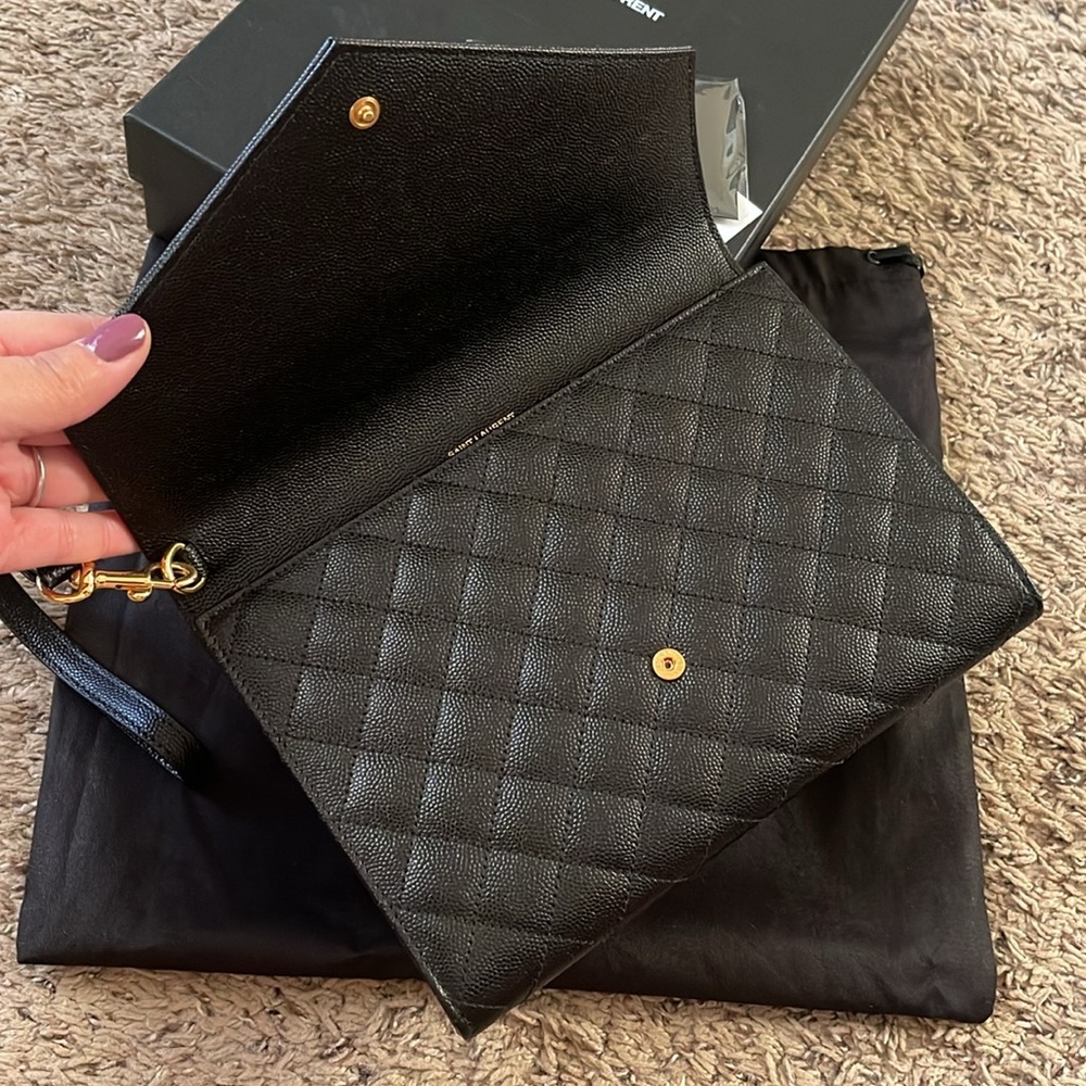 Saint Laurent Envelope Flap Pouch in Mix Matelassé Shiny Grained Leather - Picture 6 of 14